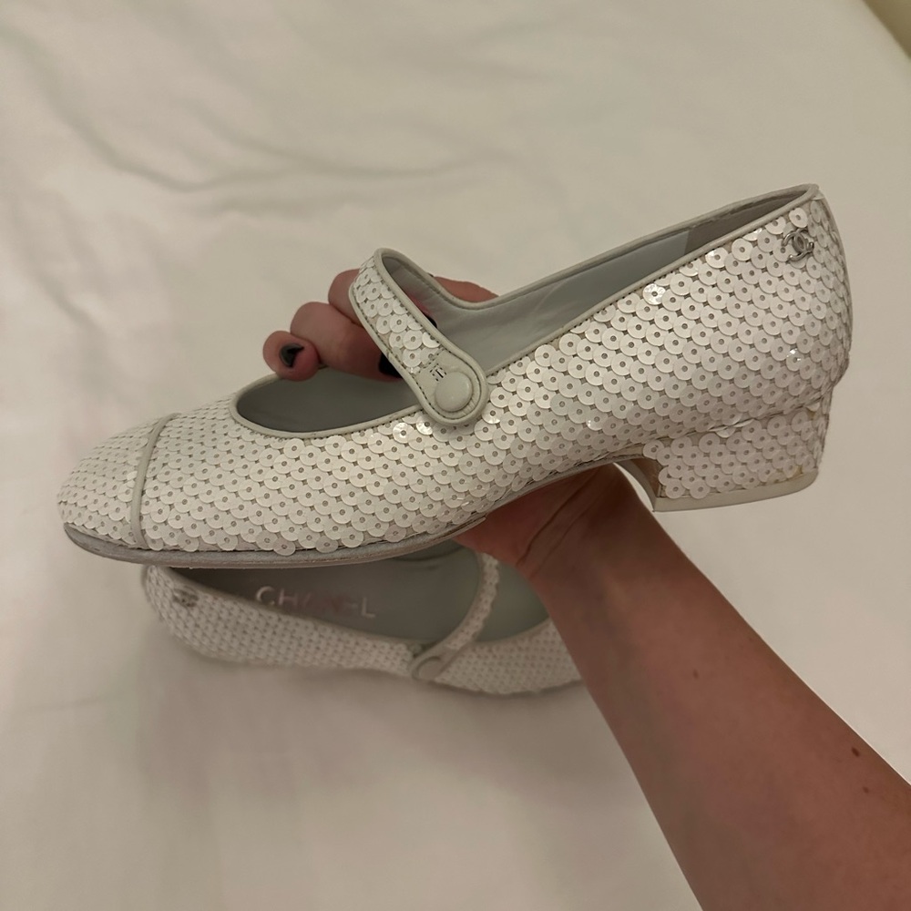 Chanel White Sequin Mary Janes - Picture 4 of 7
